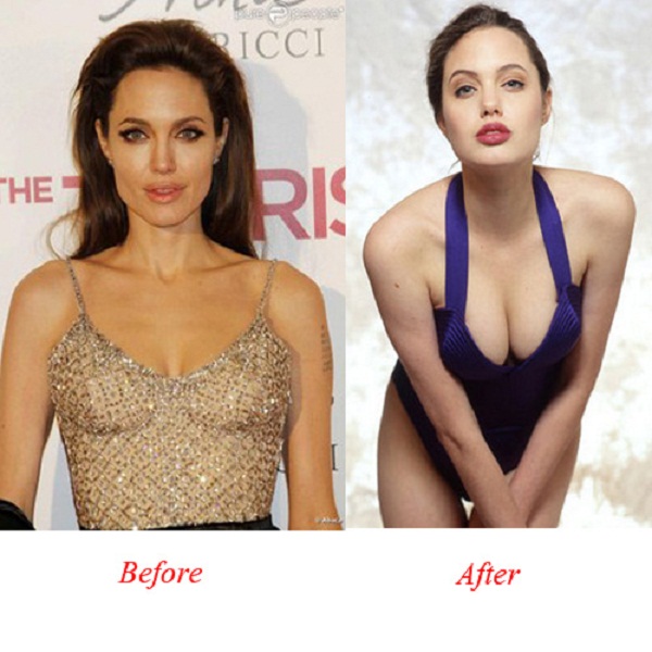 Angelina Jolie Bra Size Before and After Breast Implants