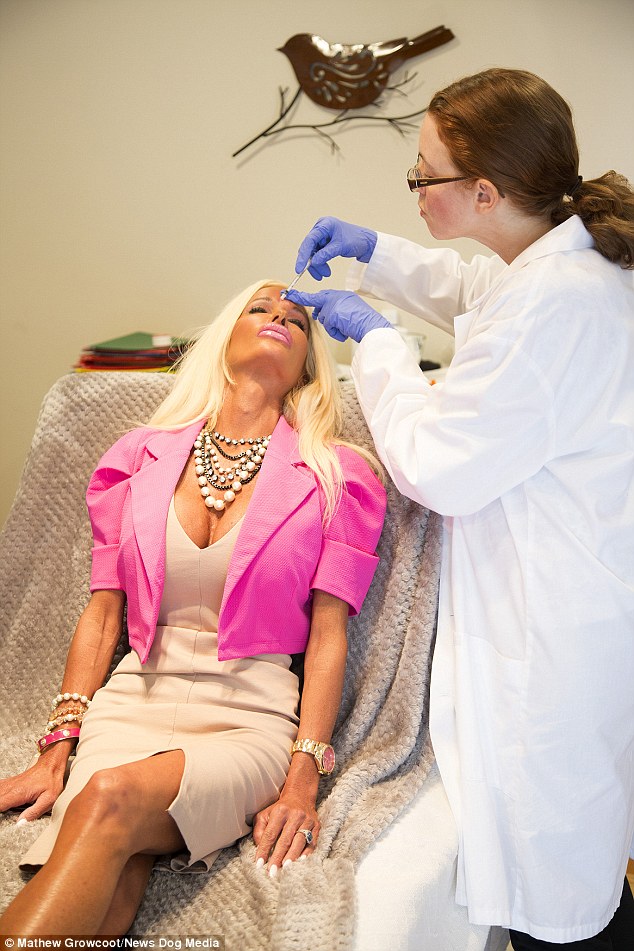 Nannette receiving Botox  administered by Dr. Karen Jobalia. She's been having regular injections since the age of 27 and has spent $42,500 (£60,000) on Botox and fillers to date