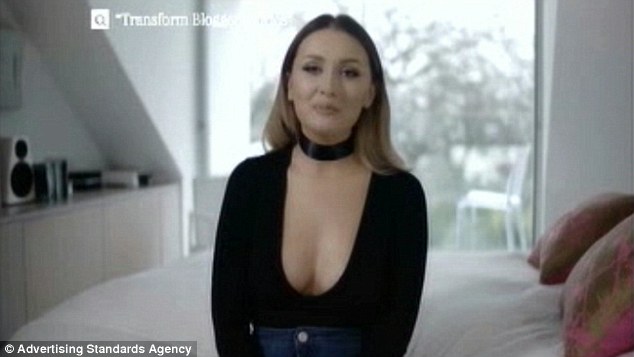 The advert for Manchester-based firm Transform featured 21-year-old Sarah Ashcroft, who said she felt 'like a new person' following breast enhancement surgery 